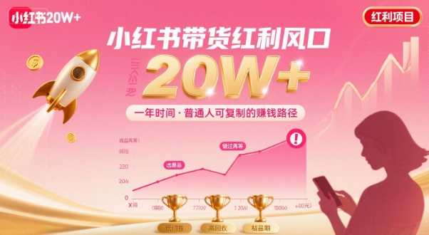 一年时间靠小红书带货项目年入20w+，最不能错的大红利项目网赚项目-副业赚钱-互联网创业-资源整合御文网赚
