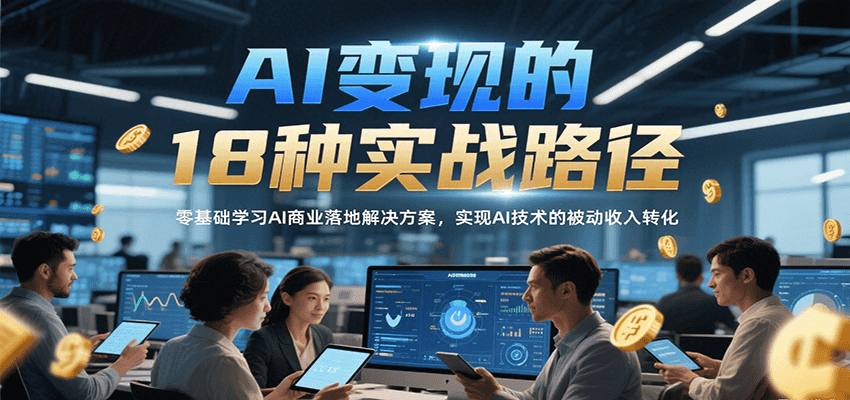 AI变现的18种实战路径，零基础学习AI商业落地解决方案，实现AI技术的被动收入转化网赚项目-副业赚钱-互联网创业-资源整合御文网赚