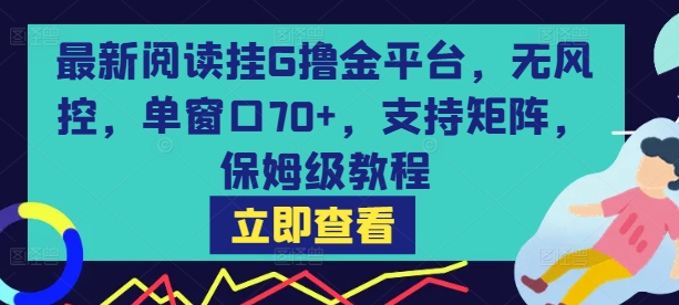 最新阅读挂G撸金平台，无风控，单窗口70+，支持矩阵，保姆级教程【揭秘】网赚项目-副业赚钱-互联网创业-资源整合御文网赚