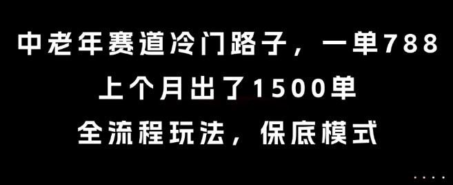 中老年赛道冷门路子，一单788，上个月出了1500单，全流程玩法，保底模式【揭秘】网赚项目-副业赚钱-互联网创业-资源整合御文网赚