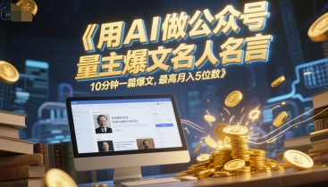 用AI做公众号流量主爆文名人名言，10分钟一篇爆文，最高月入5位数网赚项目-副业赚钱-互联网创业-资源整合御文网赚