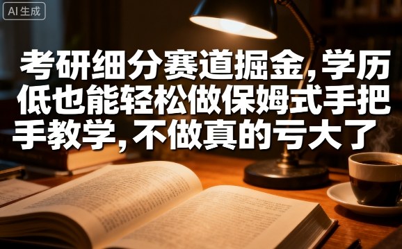 考研细分赛道掘金，日入1k+，学历低也能轻松做保姆式手把手教学，不做真的亏大了【揭秘】网赚项目-副业赚钱-互联网创业-资源整合御文网赚
