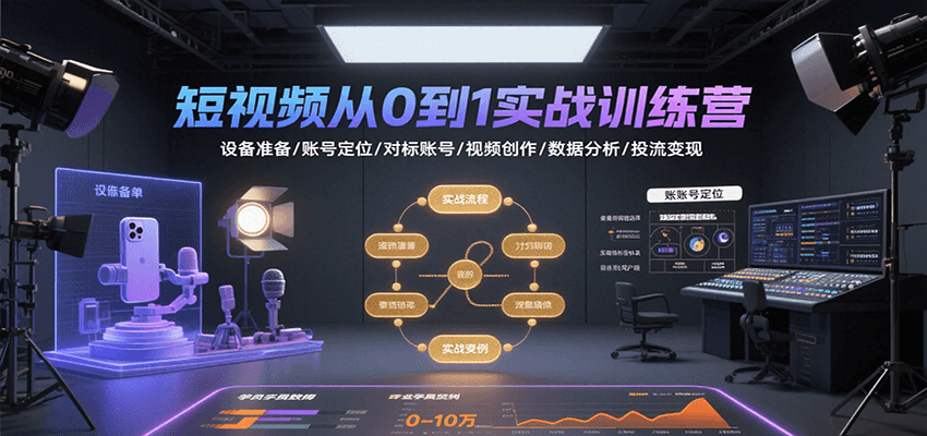 短视频从0到1实战训练营：设备准备/账号定位/对标账号/视频创作/数据分析/投流变现网赚项目-副业赚钱-互联网创业-资源整合御文网赚