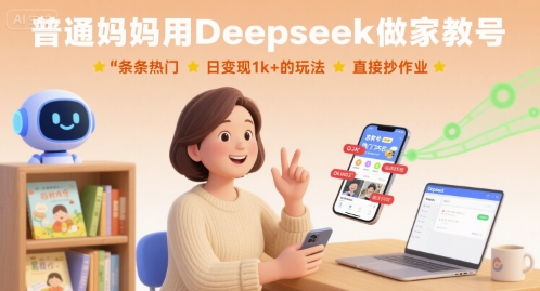普通妈妈用Deepseek做家教号，条条热门，日变现1k+的玩法，直接抄作业网赚项目-副业赚钱-互联网创业-资源整合御文网赚