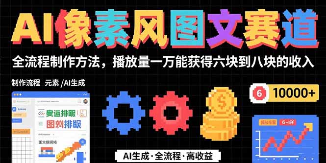 AI像素风图文赛道：全流程制作方法，播放量一万能获得6块到8块的收入网赚项目-副业赚钱-互联网创业-资源整合御文网赚