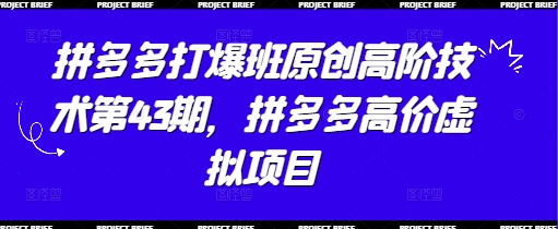 拼多多打爆班原创高阶技术第43期，拼多多高价虚拟项目网赚项目-副业赚钱-互联网创业-资源整合御文网赚