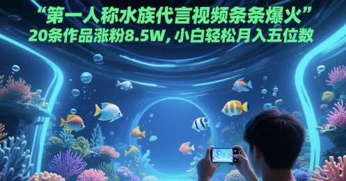第一人称水族代言视频条条爆火，20条作品涨粉8.5W，小白轻松月入五位数网赚项目-副业赚钱-互联网创业-资源整合御文网赚