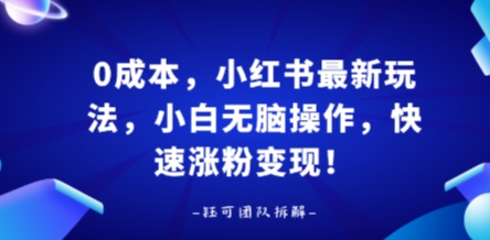 0成本，小红书最新玩法，小白无脑操作，快速涨粉变现网赚项目-副业赚钱-互联网创业-资源整合御文网赚