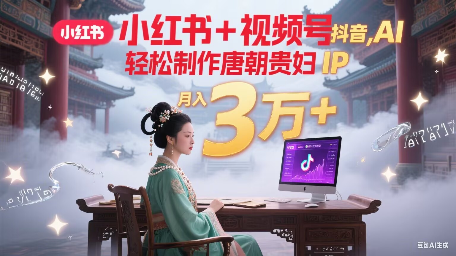 小红书+视频号+抖音，AI轻松制作唐朝贵妇IP，毒鸡汤、励志、减肥瘦身、养生赛道轻松切入，每天30分钟，轻松产出N条，月入3万+网赚项目-副业赚钱-互联网创业-资源整合御文网赚