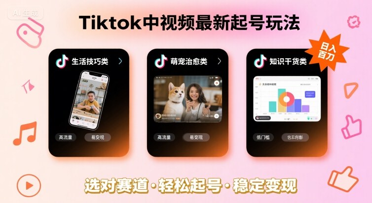 Tiktok中视频最新起号玩法，想要日入百刀，做好这几个赛道就可以了网赚项目-副业赚钱-互联网创业-资源整合御文网赚