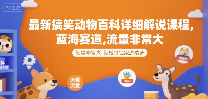 最新搞笑动物百科详细解说课程，蓝海赛道，流量非常大，轻松签独家进精选网赚项目-副业赚钱-互联网创业-资源整合御文网赚