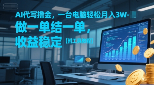 AI代写撸金，一台电脑轻松月入1-3W，做一单结一单，收益稳定【附工具教程】网赚项目-副业赚钱-互联网创业-资源整合御文网赚