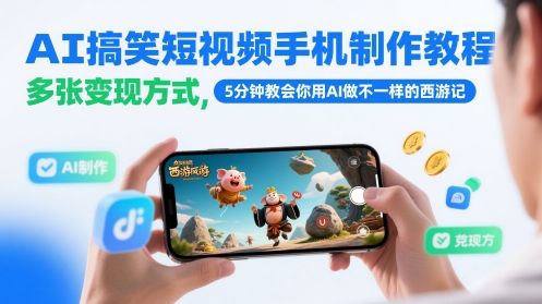 AI搞笑短视频手机制作教程，多张变现方式，5分钟教会你用AI做不一样的西游记网赚项目-副业赚钱-互联网创业-资源整合御文网赚