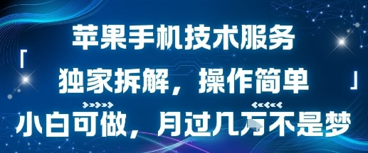 苹果手机技术服务，独家拆解，操作简单，小白可做，月过1W不是梦网赚项目-副业赚钱-互联网创业-资源整合御文网赚
