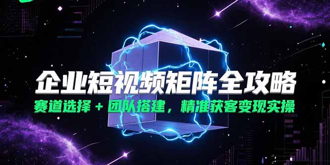 企业短视频矩阵全攻略，赛道选择+团队搭建，精准获客变现实操网赚项目-副业赚钱-互联网创业-资源整合御文网赚