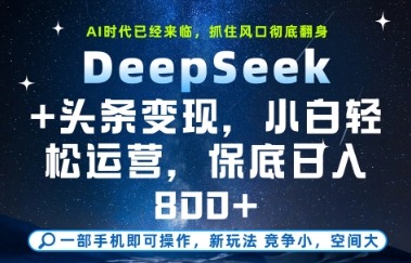 DeepSeek+头条变现，保姆级教学，小白轻松上手，日入8张+【揭秘】网赚项目-副业赚钱-互联网创业-资源整合御文网赚