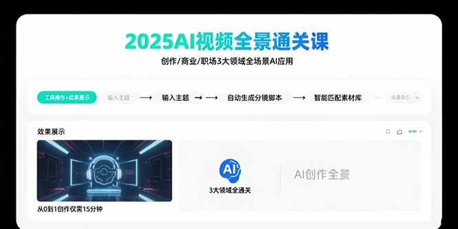 2025AI视频全景通关课：涵盖创作/商业/职场3大领域  掌握AI全场景应用网赚项目-副业赚钱-互联网创业-资源整合御文网赚
