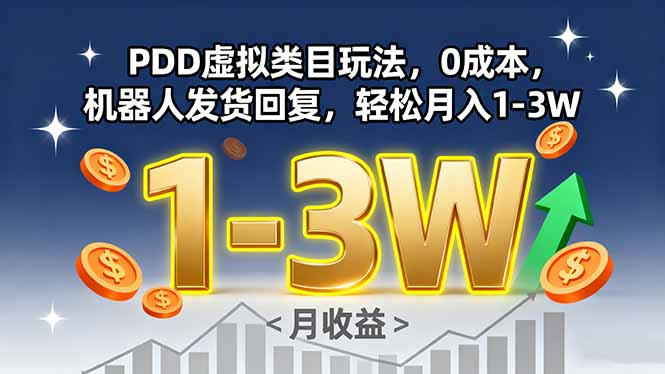 PDD虚拟类目玩法，0成本，机器人发货回复，轻松月入1-3W网赚项目-副业赚钱-互联网创业-资源整合御文网赚