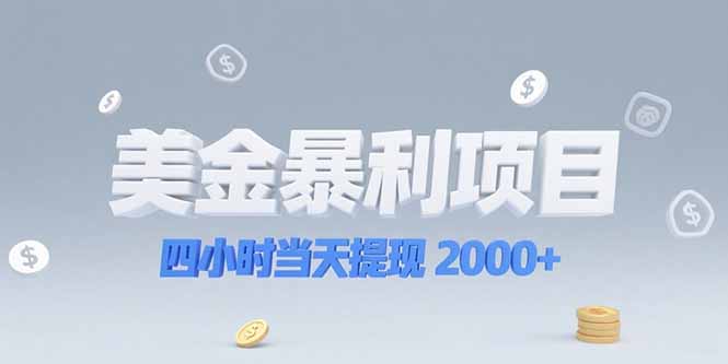 美金暴利项目，四小时当天提现 2000+机会留给会选赛道的人网赚项目-副业赚钱-互联网创业-资源整合御文网赚