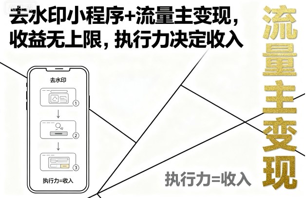 去水印小程序+流量主变现，收益无上限，执行力决定收入网赚项目-副业赚钱-互联网创业-资源整合御文网赚