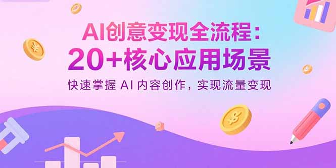 AI创意变现全流程：20+核心应用场景，快速掌握AI内容创作，实现流量变现网赚项目-副业赚钱-互联网创业-资源整合御文网赚