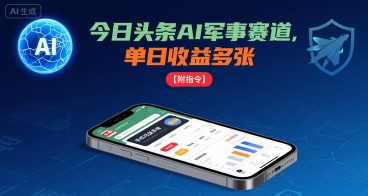 今日头条AI军事赛道，单日收益多张 ，手机可做【附指令】网赚项目-副业赚钱-互联网创业-资源整合御文网赚