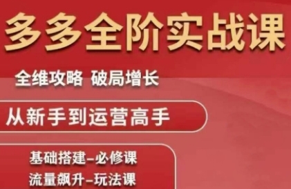 拼多多全阶实战课程，全维攻略，破局增长，从新手到运营高手网赚项目-副业赚钱-互联网创业-资源整合御文网赚
