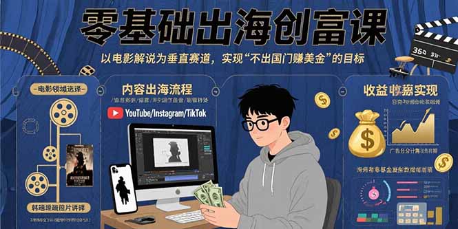 零基础出海创富课：以电影解说为垂直赛道，实现不出国门赚美金的目标网赚项目-副业赚钱-互联网创业-资源整合御文网赚