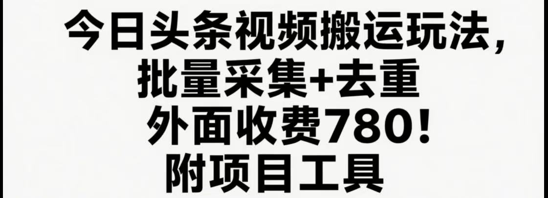 今日头条视频搬运玩法，软件一键去重，轻松日入500+附项目工具网赚项目-副业赚钱-互联网创业-资源整合御文网赚