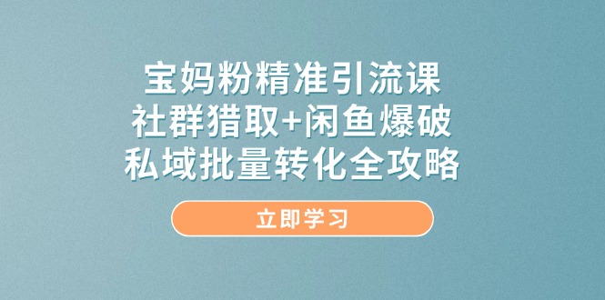 宝妈粉精准引流课，社群猎取+闲鱼爆破，私域批量转化全攻略网赚项目-副业赚钱-互联网创业-资源整合御文网赚