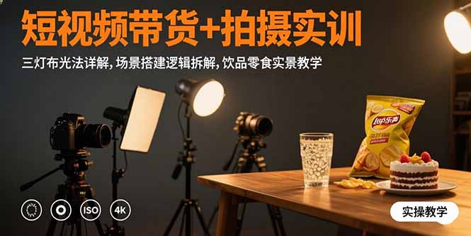 短视频带货+拍摄实训：三灯布光法详解,场景搭建逻辑拆解,饮品零食实景教学网赚项目-副业赚钱-互联网创业-资源整合御文网赚