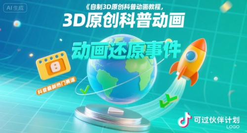 自制3D原创科普动画教程，动画还原事件，抖音最新热门赛道，可过伙伴计划网赚项目-副业赚钱-互联网创业-资源整合御文网赚