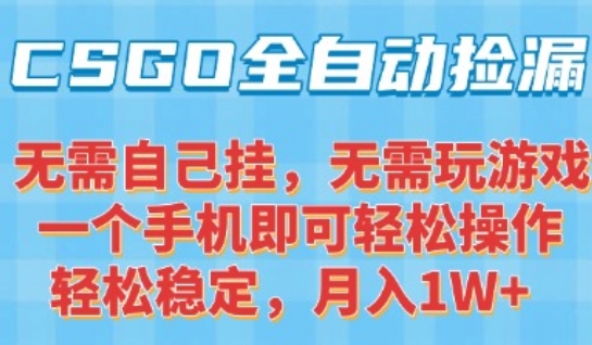 CSGO自动捡漏项目，最新独家玩法，一个手机可操作，新手小白轻松月入1W+，操作简单易上手【揭秘】网赚项目-副业赚钱-互联网创业-资源整合御文网赚