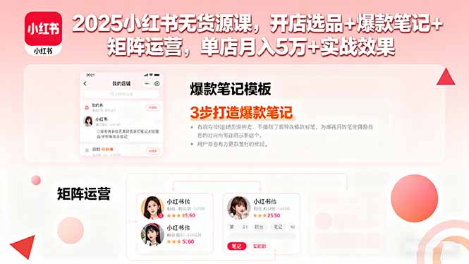 2025小红书无货源课，开店选品+爆款笔记+矩阵运营，单店月入5万+实战效果网赚项目-副业赚钱-互联网创业-资源整合御文网赚