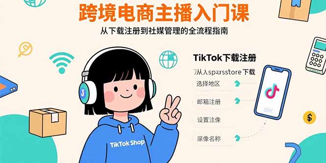 跨境电商主播入门课，TikTok下载注册，支付工具配置，社媒账号管理全流程网赚项目-副业赚钱-互联网创业-资源整合御文网赚