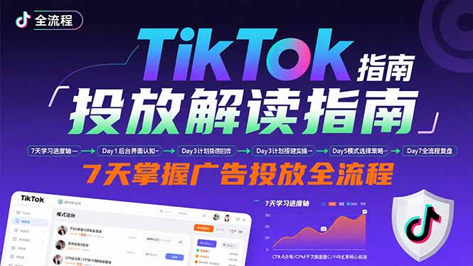 TikTok投放解读指南：后台操作/计划建立/模式选择，7天掌握广告投放全流程网赚项目-副业赚钱-互联网创业-资源整合御文网赚