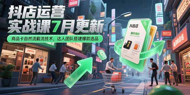 抖店运营实战课7月更新，商品卡自然流截流技术，达人团队搭建爆款选品网赚项目-副业赚钱-互联网创业-资源整合御文网赚