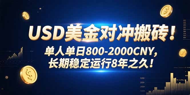 USD美金对冲搬砖!单人单日800-2000CNY，长期稳定运行8年之久!网赚项目-副业赚钱-互联网创业-资源整合御文网赚